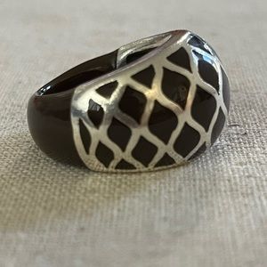 Modern Sterling Silver & Dark Brown Enamel Dome Ring